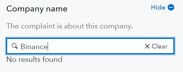 CFPB complaint company name search from Binance