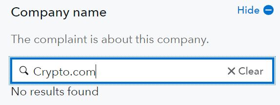 CFPB complaint company name search for Crypto.com